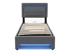 Cama contenedor de piel sintética de 90x200 cm con LED - con puertos de carga (por cable e inalámbrico) -^ModernLuxe Clearance