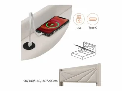 Cama contenedor de tela de lino 90x200 cm - con puerto USB y somier -^ModernLuxe Sale
