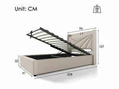 Cama contenedor de tela de lino 90x200 cm - con puerto USB y somier -^ModernLuxe Sale