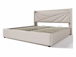 ModernLuxe Cama Con Canapé|Cama Con Almacenaje|Cama contenedor de tela de lino 160x200 cm - con puerto USB y somier -