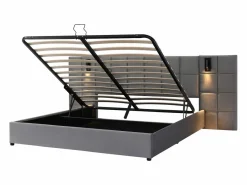 ModernLuxe Cama contenedor de terciopelo - 180x200cm - con LED y puerto de carga - (mesita de noche no incluida) Gris