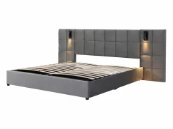 ModernLuxe Cama contenedor de terciopelo - 180x200cm - con LED y puerto de carga - (mesita de noche no incluida) Gris