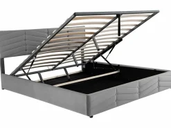 ModernLuxe Cama contenedor de terciopelo con somier de láminas + cabecero ajustable - 160x200cm - Gris Discount