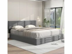 ModernLuxe Cama contenedor de terciopelo con somier de láminas + cabecero ajustable - 160x200cm - Gris Discount