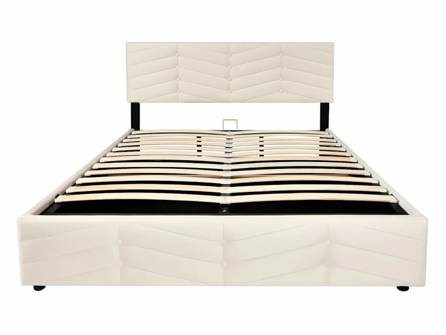 ModernLuxe Cama contenedor de terciopelo con somier de láminas + cabecero ajustable - 140x190cm - Beige Online