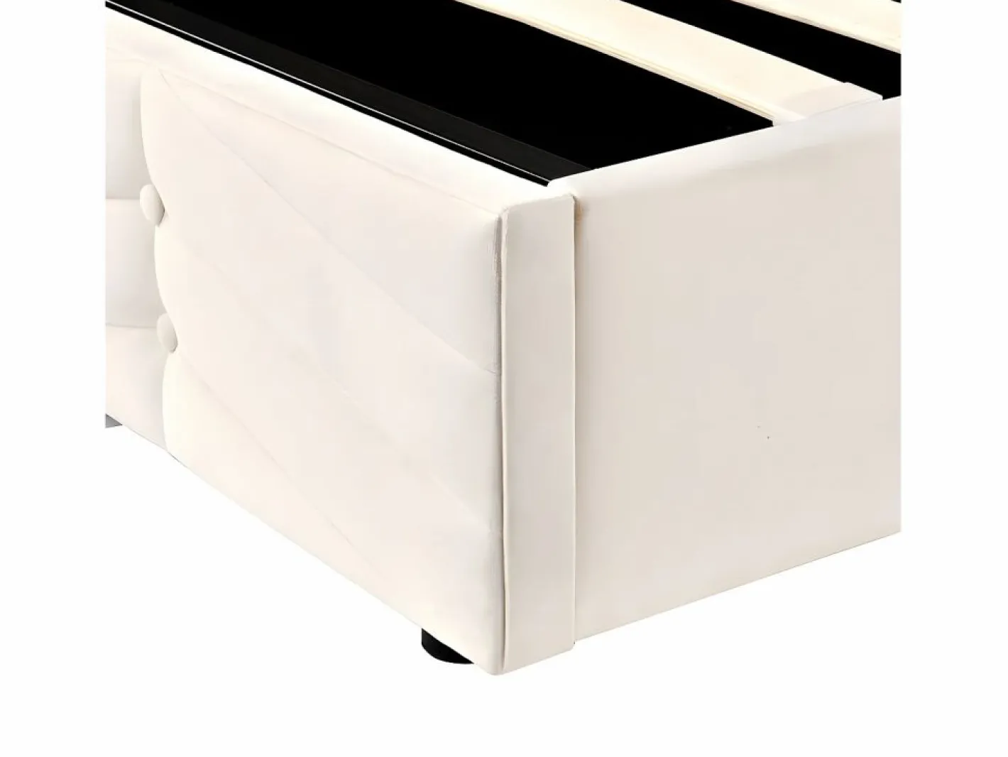 ModernLuxe Cama contenedor de terciopelo con somier de láminas + cabecero ajustable - 140x190cm - Beige Online