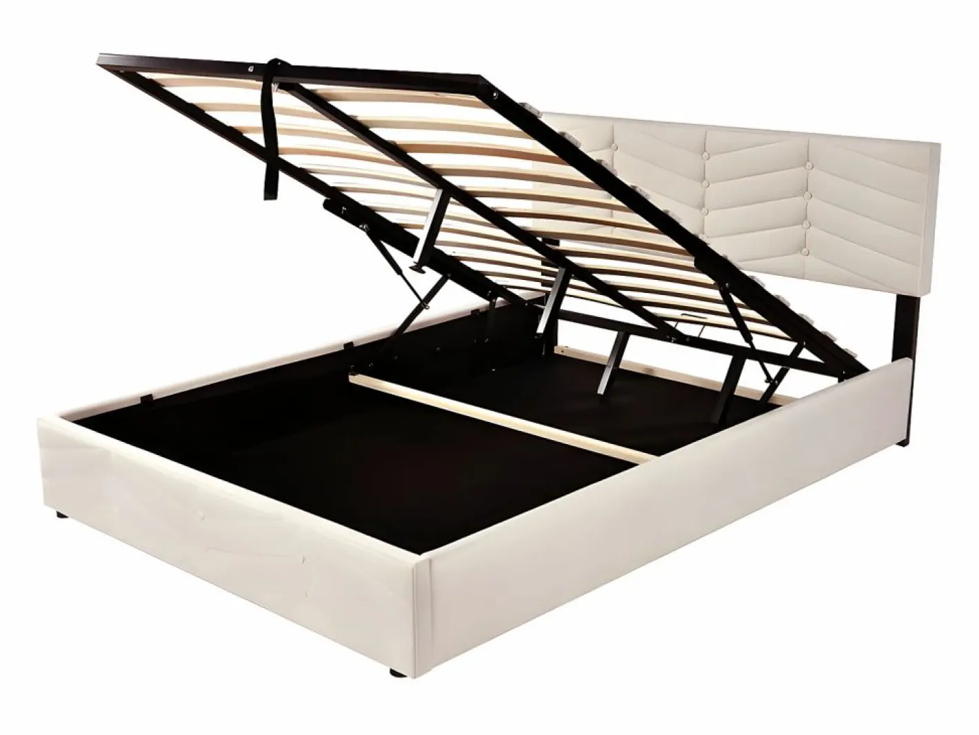ModernLuxe Cama contenedor de terciopelo con somier de láminas + cabecero ajustable - 140x190cm - Beige Online