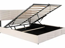 ModernLuxe Cama contenedor de terciopelo con somier de láminas + cabecero ajustable - 160x200cm - Beige Hot