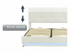 ModernLuxe Cama contenedor tapizada 180x200 cm con iluminación LED - en símil piel - Beige Online