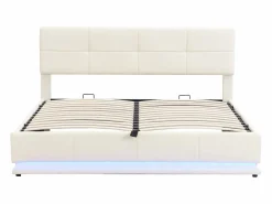 ModernLuxe Cama contenedor tapizada 180x200 cm con iluminación LED - en símil piel - Beige Online