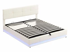 ModernLuxe Cama contenedor tapizada 180x200 cm con iluminación LED - en símil piel - Beige Online