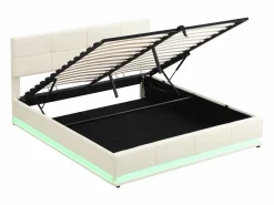 ModernLuxe Cama contenedor tapizada 180x200 cm con iluminación LED - en símil piel - Beige Online