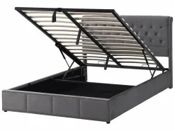 ModernLuxe Cama contenedor tapizada en terciopelo - decorada con remaches - con somier de láminas - 180x200cm - Gris