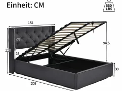 Merax Cama Con Canapé|Cama Con Almacenaje|Cama contenedor 140x200 cm acolchada de algodón, somier incluido, oscuro