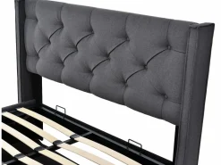 Merax Cama Con Canapé|Cama Con Almacenaje|Cama contenedor 140x200 cm acolchada de algodón, somier incluido, oscuro