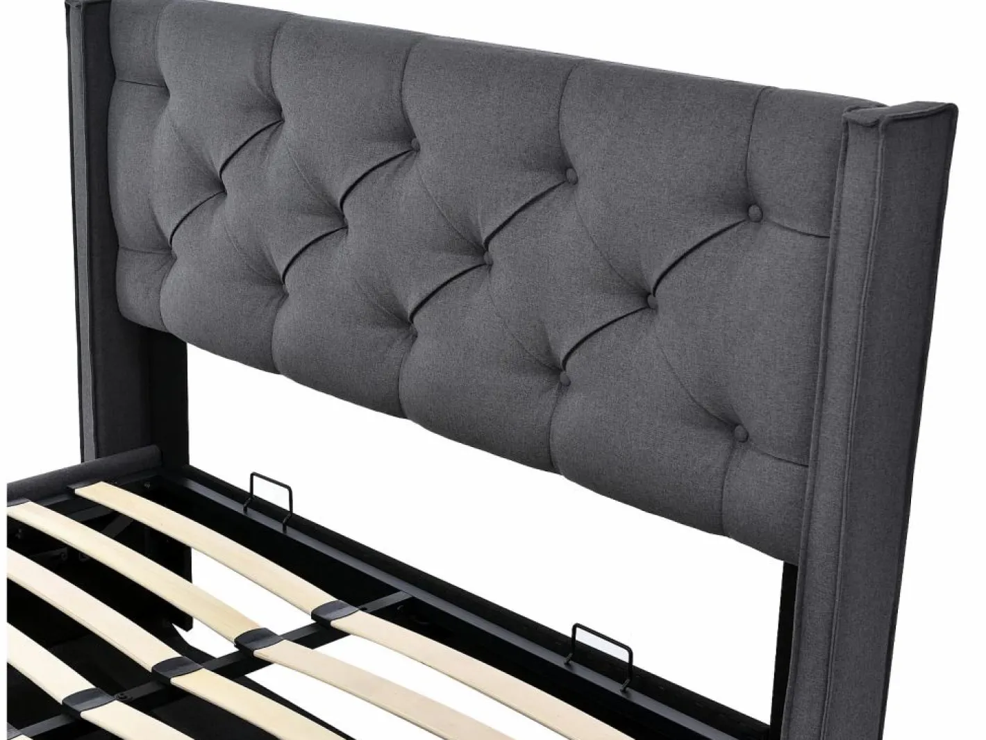 Merax Cama Con Canapé|Cama Con Almacenaje|Cama contenedor 140x200 cm acolchada de algodón, somier incluido, oscuro