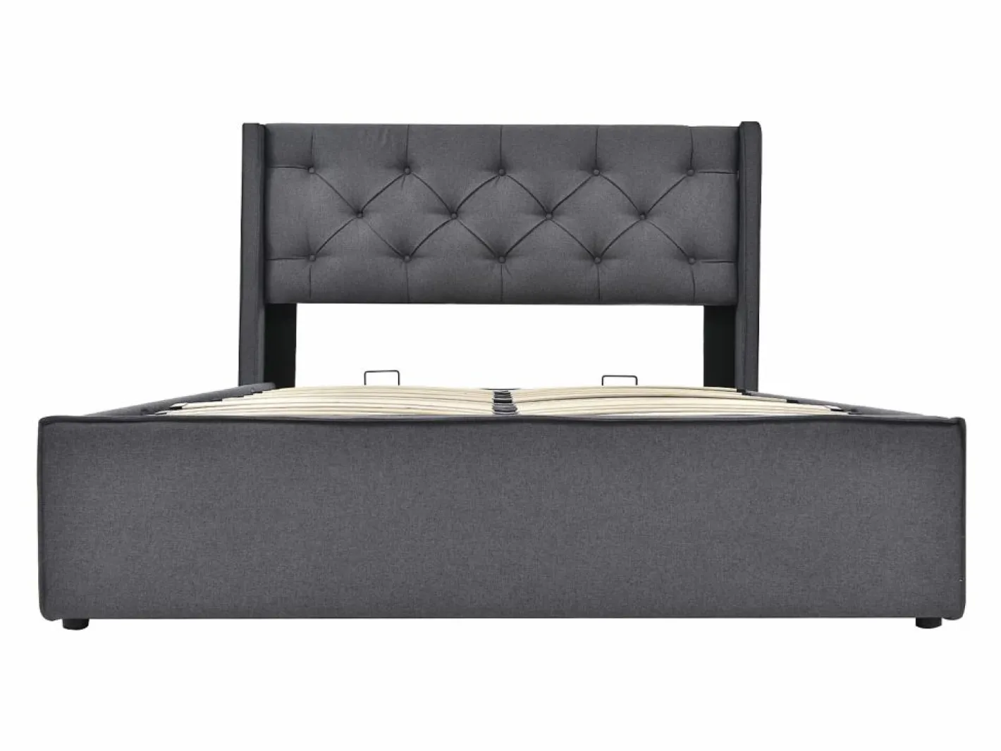 Merax Cama Con Canapé|Cama Con Almacenaje|Cama contenedor 140x200 cm acolchada de algodón, somier incluido, oscuro
