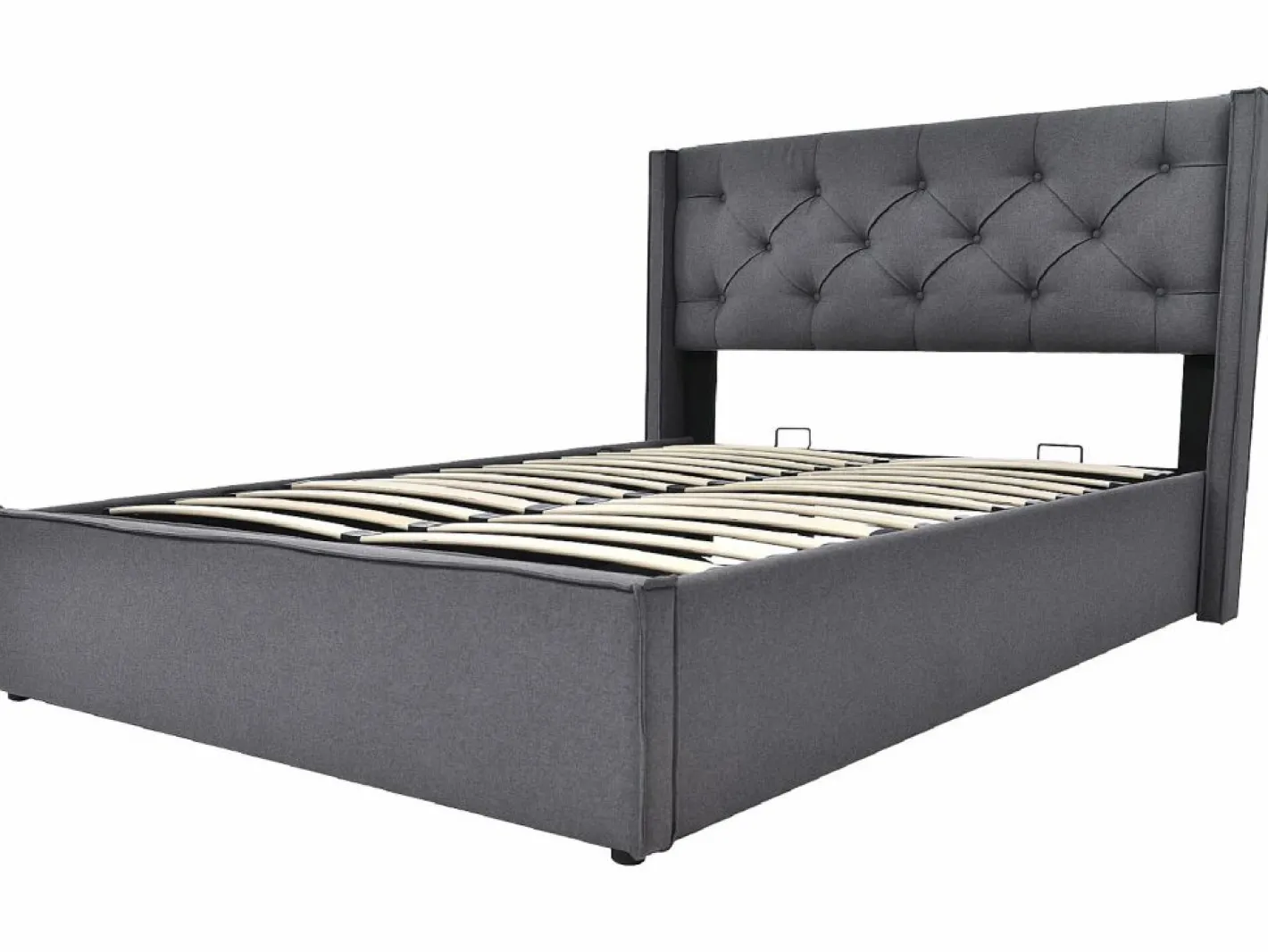 Merax Cama Con Canapé|Cama Con Almacenaje|Cama contenedor 140x200 cm acolchada de algodón, somier incluido, oscuro