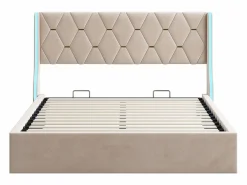 Cama de 140 x 190 cm - cama doble con somier - almacenaje - resorte de gas y tiras LED a cada lado del cabecero - terciopelo -^ Sale