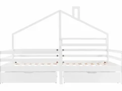 Cama de 90 x 200 cm con 2 cajones y estante de almacenamiento, somier de láminas, color^Merax Hot
