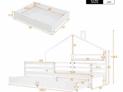 Cama de 90 x 200 cm con 2 cajones y estante de almacenamiento, somier de láminas, color^Merax Hot