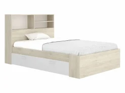 Vente-unique Cama de 120 x 190 cm con almacenaje en color natural y blanco - VARDIEL Color natural claro / Blanco Hot