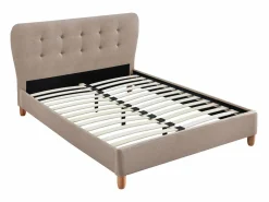 Vente-unique Cama Adulto|Cama de 160 x 200 cm con cabecero capitoné tela beige + colchón - ELIDE