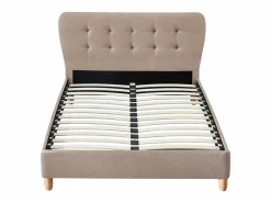 Vente-unique Cama Adulto|Cama de 160 x 200 cm con cabecero capitoné tela beige + colchón - ELIDE