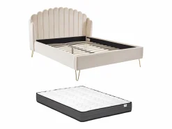 Cama de 160 x 200 cm con cabecero ondulado en terciopelo + colchón - SAGALI^Vente-unique Sale