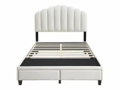 Vente-unique Cama de 160 x 200 cm con cajones - Terciopelo - + Colchón - ILISIO Marfil Hot