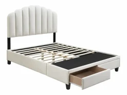 Vente-unique Cama de 160 x 200 cm con cajones - Terciopelo - + Colchón - ILISIO Marfil Hot