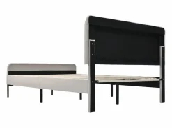 Cama de adulto tapizada en tejido de lino - 160x200 cm - con cabecero regulable y somier de láminas -^ModernLuxe Discount
