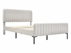 Cama de adulto tapizada en tejido de lino - 160x200 cm - con cabecero regulable y somier de láminas -^ModernLuxe Discount