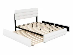 Cama de adulto 140x200 cm en tejido de lino - con cama nido 90x190 cm y 2 cajones - cabecero regulable -^ModernLuxe Best