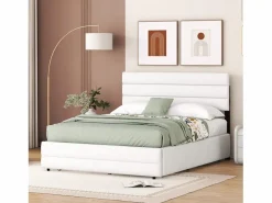 Cama de adulto 140x200 cm en tejido de lino - con cama nido 90x190 cm y 2 cajones - cabecero regulable -^ModernLuxe Best