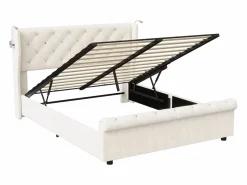 Cama Terciopelo|Cama Con Canapé|Cama de aire de 140 cm x 190 cm con almacenaje, lámpara de noche y toma de corriente, terciopelo