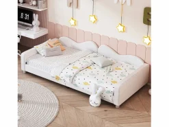 Merax Mueble De Bebé|Cama de día tapizada - 90 x 200 cm - 2 cajones - tejido afelpado - somier de láminas - para niños o bebés -