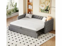 Hauss Spole Cama de día 90x200 cm, cama nido 90x190 cm - Cama infantil en terciopelo con somier de láminas Gris Outlet