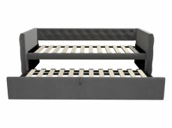 Hauss Spole Cama de día 90x200 cm, cama nido 90x190 cm - Cama infantil en terciopelo con somier de láminas Gris Outlet