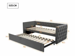Hauss Spole Cama de día 90x200 cm, cama nido 90x190 cm - Cama infantil en terciopelo con somier de láminas Gris Outlet
