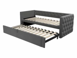 Hauss Spole Cama de día 90x200 cm, cama nido 90x190 cm - Cama infantil en terciopelo con somier de láminas Gris Outlet
