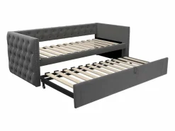 Hauss Spole Cama de día 90x200 cm, cama nido 90x190 cm - Cama infantil en terciopelo con somier de láminas Gris Outlet