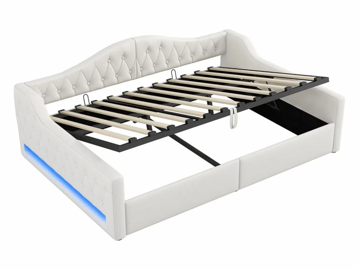 Cama de día 140x200 cm en lino - Cama de adulto con canapé y LED^Hauss Spole New