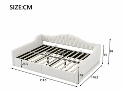 Cama de día 140x200 cm en lino - Cama de adulto con canapé y LED^Hauss Spole New
