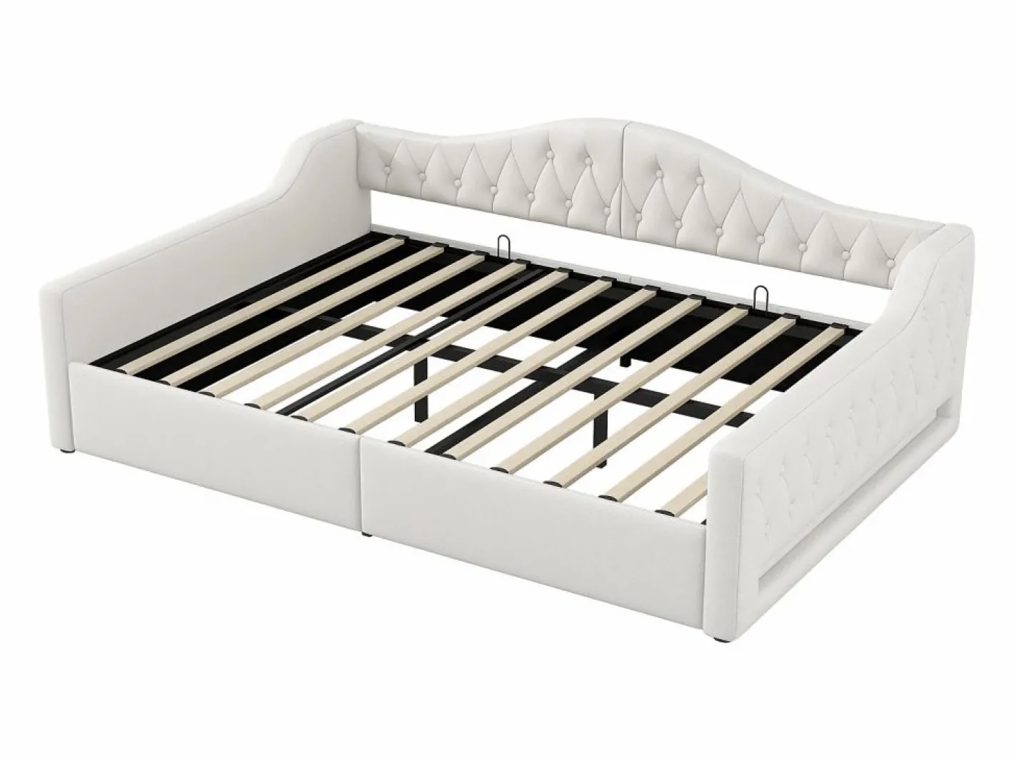 Cama de día 140x200 cm en lino - Cama de adulto con canapé y LED^Hauss Spole New