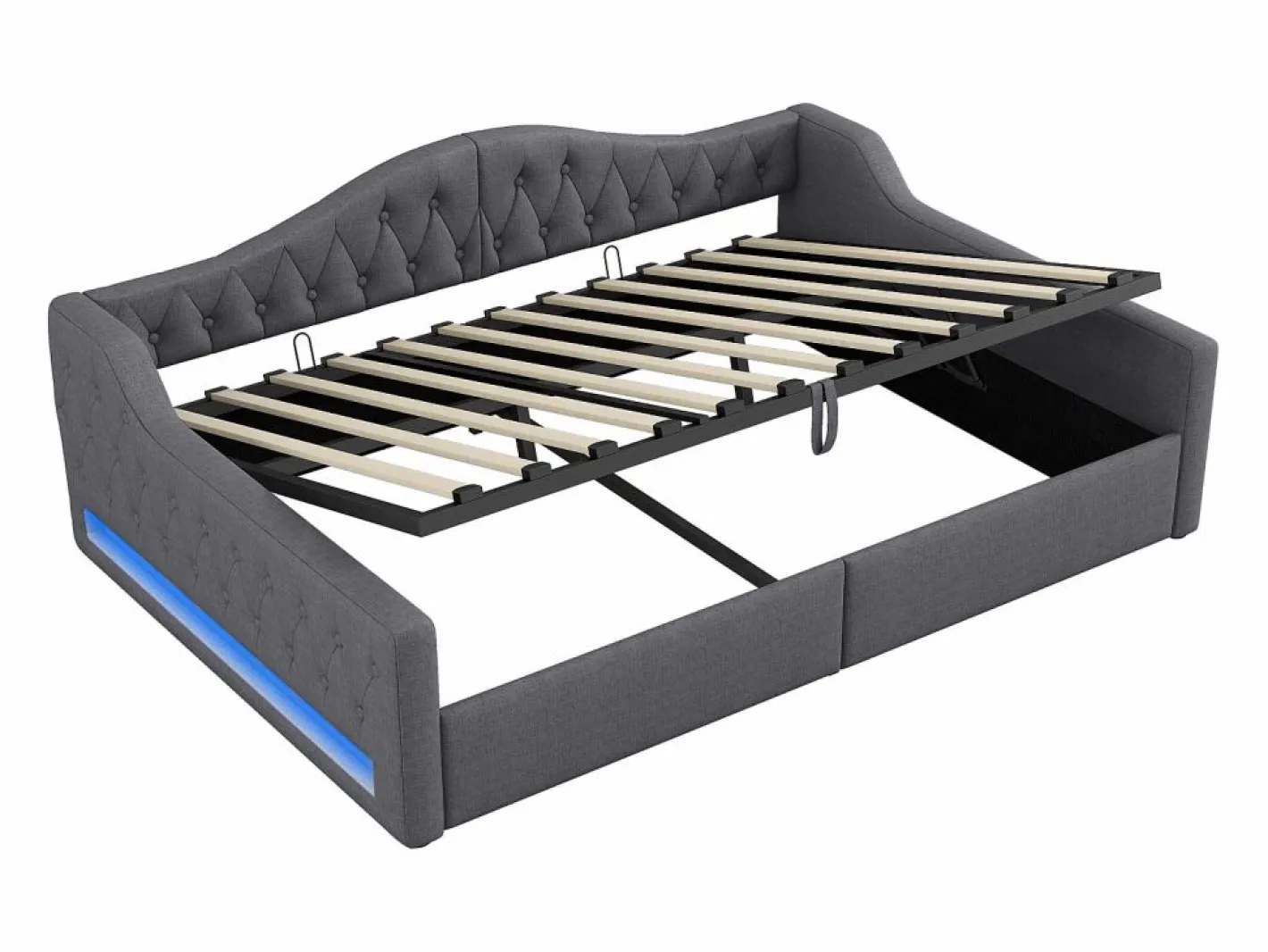 Cama de día 140x200 cm en lino - Cama de adulto con canapé y LED^Hauss Spole Hot