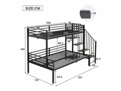 Cama Litera|Cama de hierro, litera esquinera para niños y adolescentes, con escalera y almacenaje. Material: hierro + MDF.Tamaños: 90x200cm y 120x200cm.
