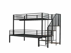 Cama Litera|Cama de hierro, litera esquinera para niños y adolescentes, con escalera y almacenaje. Material: hierro + MDF.Tamaños: 90x200cm y 120x200cm.