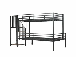 Cama Litera|Cama de hierro, litera esquinera para niños y adolescentes, con escalera y almacenaje. Material: hierro + MDF.Tamaños: 90x200cm y 120x200cm.