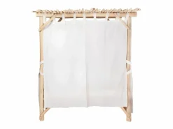 MYLIA Tumbona|Cama de jardín con baldaquín de teca - Natural claro y blanco TULUM